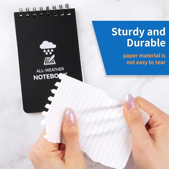 3 Pack Waterproof Notebook, 3 x 5 Pocket Notepad, All Weather Small Pocket Notebook Paper, Mini Spiral Notepad Police Notepad 100 Lined Pages for Outdoor Office