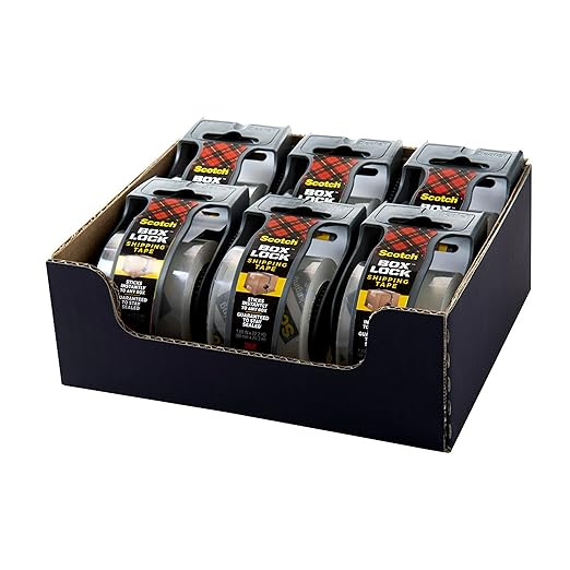 Scotch Box Lock Packing Tape,Clear,Extreme Grip Box Packaging Tape for Shipping and Mailing,1.88 in. x 22.2 yd.,6 Rolls with Dispensers,(Pack of 6)