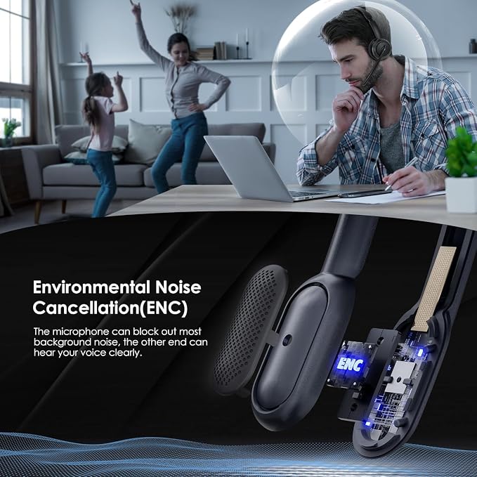 Upgrade ANC & ENC Wireless Headset with Mic for Work(Flip-to-Mute & Dongle) | Headset with Microphone for PC, Bluetooth 5.4 Noise Cancelling Headphones with Mic for Call Center/Home/Computer/Phones