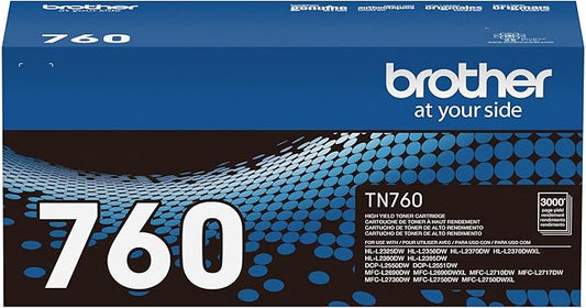 Brother Genuine TN760 High Yield Black Toner Cartridge, (for use with MFC-L2710DW MFC-L2750DW HL-L2350DW HL-L2370DW HL-L2395DW HL-L2390DW DCP-L2550DW Printers) (Pack of 1)