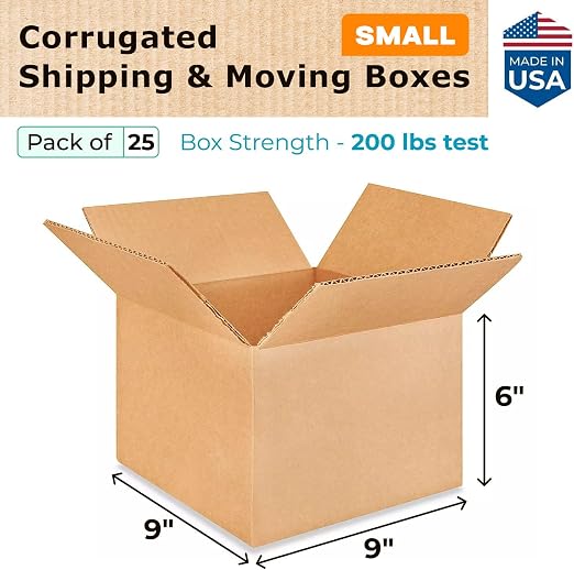 Small Moving & Shipping Boxes 9"L x 9"W x 6"H (25-Pack) - Extra Strength 200 lb vs Regular - Corrugated Boxes for Packaging - Moving Box for USPS, FEDEX - Heavy Duty Shipping Box by IDL Packaging | Extra Strength 200 lb vs Regular - Corrugated Boxes fo...