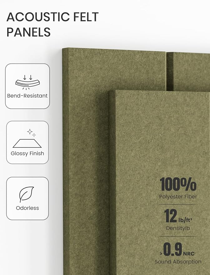 Fluxynara 48" x 36" Large Felt Bulletin Board, Olive Green | 12 Pack Cork Board Alternative with 60 Safe Adhesive Tabs, Felt Pin Boards for Wall Decor, Home, Office, Classroom, Dorm