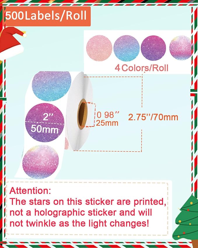 2 x 2 Round Thermal Labels, Thermal Printer Label Stickers for DIY Logo Design, Name Tag, Addressing, Food Labeling, Office Supplies, Shipping Thanks Card, 2 inch 500 PCS/Roll, 4 Color