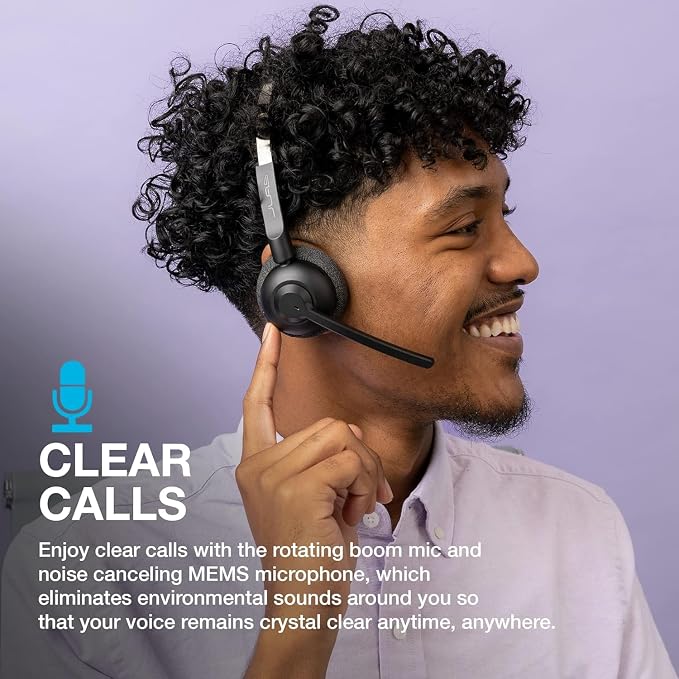 JLab Go Work Pop, On-Ear Wireless Headset, Bluetooth Multipoint, Noise Canceling Boom Mic, Black