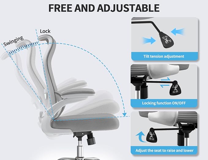 TRALT Office Chair Ergonomic Desk Chair - Gaming Chair with Lumbar Support | 330 LBS Home Office Desk Chairs , Reading Chair with Flip-up Armrests, Comfortable Computer Chairs (1, Grey)