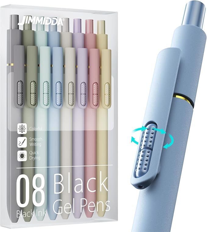 8 Pack Gel Pens, Black Ink Quick-Drying No Smudge with Fidget | 0.7mm Fine Point, Smooth Writing, Long-Lasting Ink, Stress Relief Pens for Journaling, School Office, Gift for Women Men