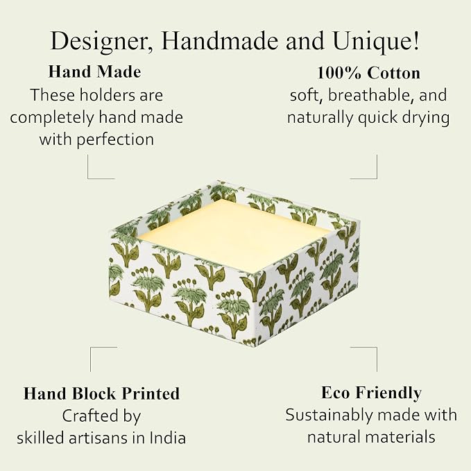 CPC Emerald Green Block Print Desk Organizer Memo Note Pad Holder | Cute, Aesthetic, Decor Accessories, Workspace Organizers, Caddy Storage, Gift for Office, Professionals, Student