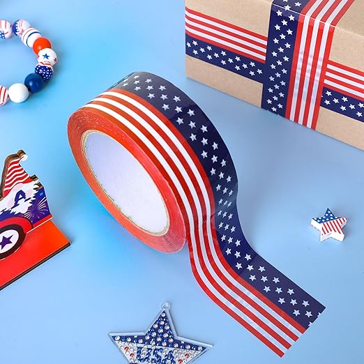 Whaline Patriotic Packing Tapes 4th of July American Flag Printed Tape Waterproof Independence Day Shipping Tape for Small Business Gifts DIY Crafts Box Cartons Decor