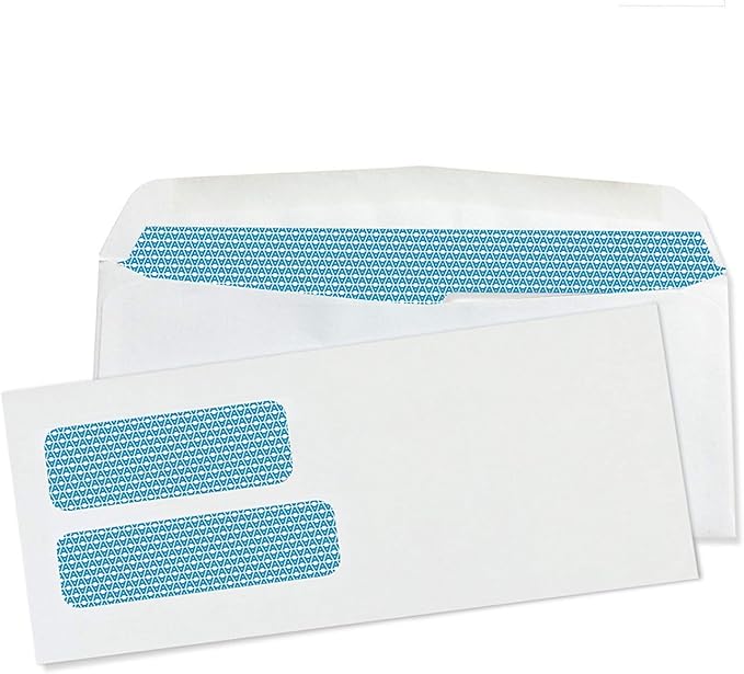 Aimoh #9 Double Window Security Business Mailing Envelopes for Invoices, Statements and Legal Documents - GUMMED Closure, Security Tinted - Size 3-7/8 x 8-7/8 - White - 24 LB - (30129-CS)