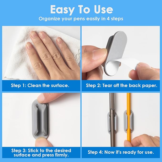 20 PCS Adhesive Pencil Holders for Desk, Silicone Pencil Holder for Notebook, Marker Holder for Clipboard and Wall, Classroom School Office Desk Accessories, Teacher Supplies