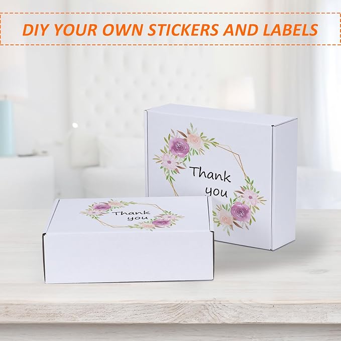 HORLIMER 10x8x3 inches Shipping Boxes Set of 25, White Corrugated Cardboard Box Literature Mailer, 25 Stickers Included