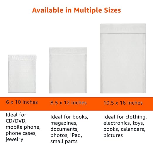 Amazon Basics Poly Bubble Self-Seal Mailers, Tear and Water Resistant Shipping Bags, 6" x 10", White/Grey, 50-Pack