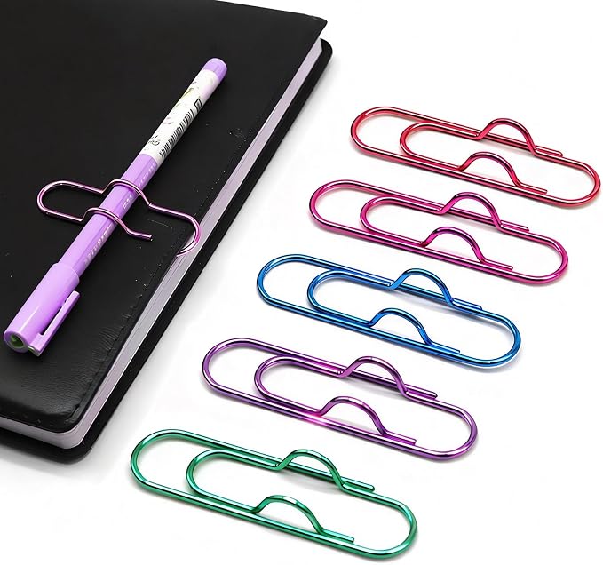 Paper Clip Pen Holders for Notebook, Journal & Planner 15Pack | Durable Metal Pen Clip Oversized Paperclip with Pen Holder for Office, School & Home Organization