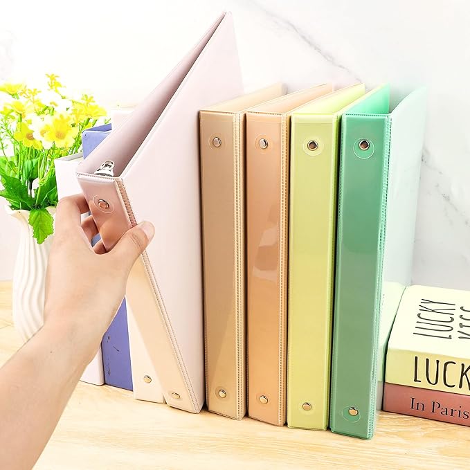 3 Ring Binder - 6 Pack, 1 Inch Binder with 2 Interior Pockets & Clear View Overlay, Large Capacity, Round Ring Binders for Office Supplies, School & Home (6 Colors, Light Colors)