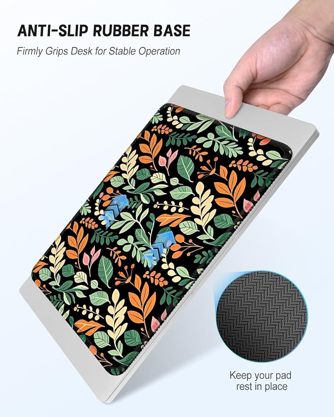 Mouse Pad, Cute Mouse Mat, 10" x 8", Black Leaf -01 | Square Waterproof Gaming Computer Mat, Textured Top, Stitched Edges, Non-Slip Rubber Base for Office Home Laptop Keyboard