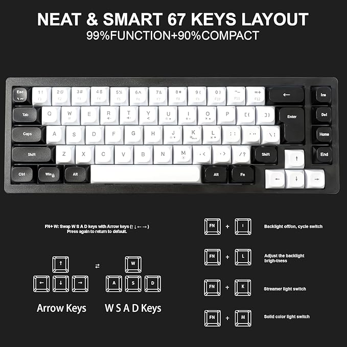 Wired RGB Gaming Membrance Keyboard. 65 Percent Mini Creamy LED Computer Keyboard .Small Ergonomic Clicky Teclado with ABS Backlit Unreplaceable Keycaps. for PC Laptop MAC Gamer. (WB1)