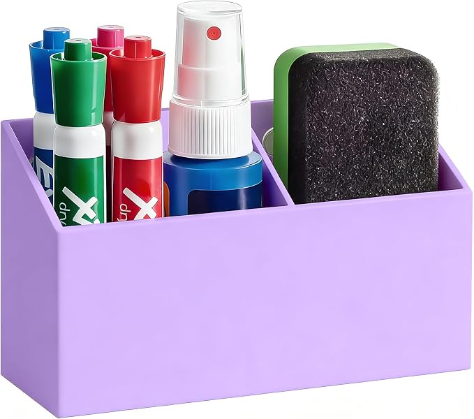 Acrylic Magnetic Pen Holder for Whiteboard,Fridge, School Supplies | Magnet Dry Erase Marker Holder for Refrigerator,Pencil Cup for Teacher Classroom,Office Accessories, Locker Organizer-Purple