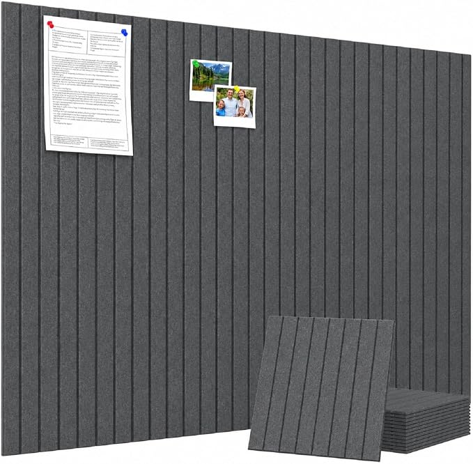 48" x 36" Large Felt Bulletin Board, Eight-Stripe Dark Gray | 12 Pack Cork Board Alternative with 30 pushpins, 60 Safe Adhesive Tabs, Pin Boards for Wall Decor, Home, Office, Classroom