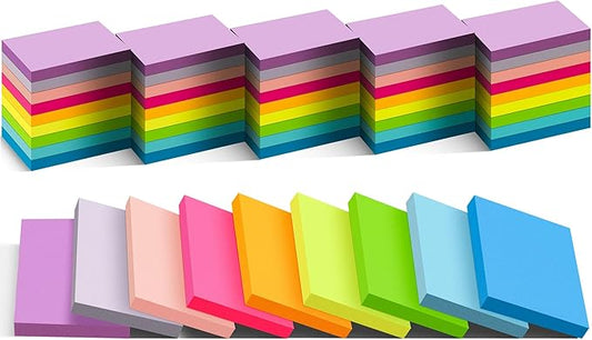 (54 Pads) Mini Sticky Notes 1.5x2 in, 9 Colors Bright Strong Adhesive Post, Suitable for School, Home, Office, Clean Removal