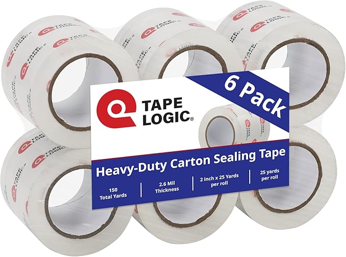 Tape Logic Heavy Duty Packing Tape (6 Refills) – 2.6 Mil Thick Clear Shipping Tape, 2 in x 25 yd – Strong Industrial Adhesive for Moving Boxes, Mailing, & Shipping Packaging