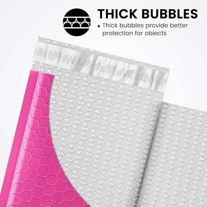 Fuxury Bubble Mailers 4x8" 100 Pack Pink Padded Envelopes Usable Size 4x7” | Small Bubble Envelopes Waterproof Mailing Envelopes Bubble Padded for Trading Cards,Jewelry,Makeup& Small Business,#000
