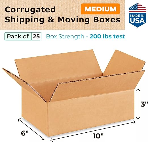 Medium Moving & Shipping Boxes 10"L x 6"W x 3"H, Pack of 10 - Extra Strength 200 lb vs Regular - Corrugated Cardboard Box, Made in USA - Strong Shipping Box Medium by IDL Packaging | Extra Strength 200 lb vs Regular - Corrugated Cardboard Box - Strong ...