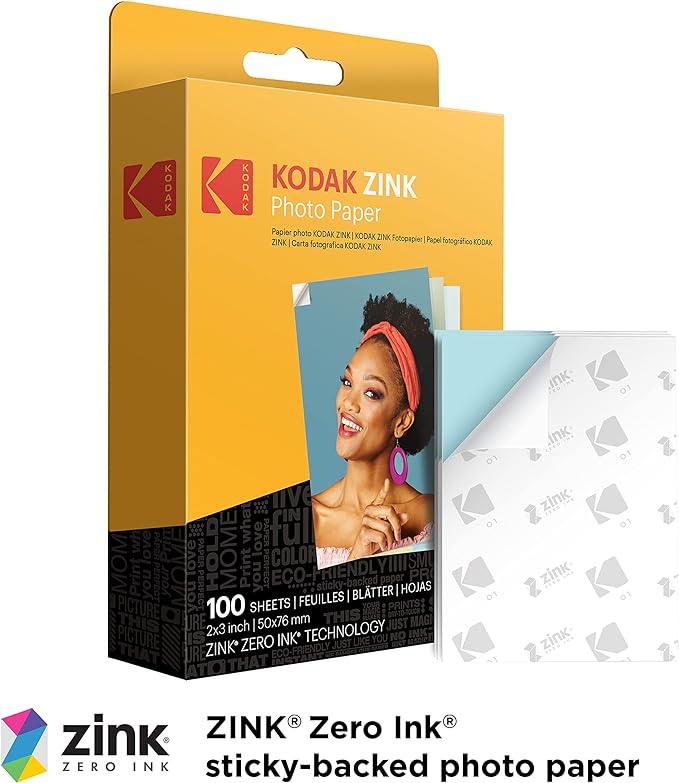 KODAK 2x3 Premium Sticky-Backed ZINK Photo Paper (100 Sheets) - Compatible With Kodak Step, Step Slim, Printomatic, Printomatic+, Smile+, Step Touch