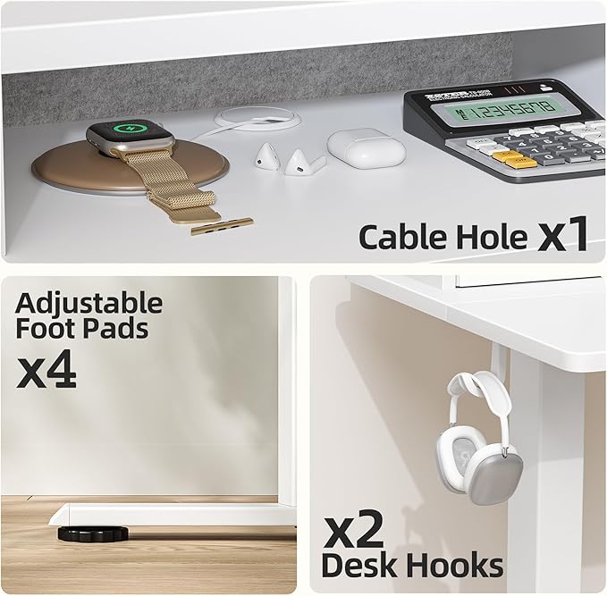 TIQLAB 55 * 28 inch Standing Desk with Two Drawers&Top Shelf, White | Smooth Height Adjustment, 2 Memory Presets, One-Touch Control, Stable Steel Frame, 176 lbs Capacity, Easy Assembly