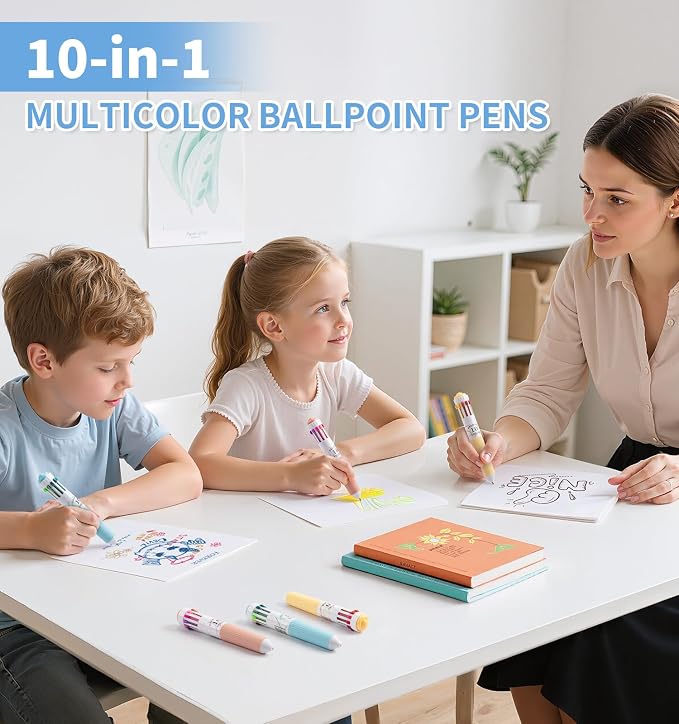 3 Pack Multicolor Pens, 10-in-1 Colored Ballpoint Pen, 28 Colors | 0.8mm Fine Point Smooth Writing, Retractable Ballpoint Pens for Office School Students Teens
