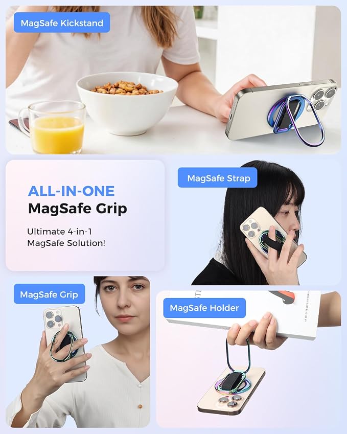 SUPERONE for MagSafe Phone Grip Kickstand, Magnetic Phone Ring Holder | Mag Safe Stand Phone Ring Holder with Finger-Loop Strap, Mag Safe Accessories Compatible with iPhone 17-12 series - Colorful