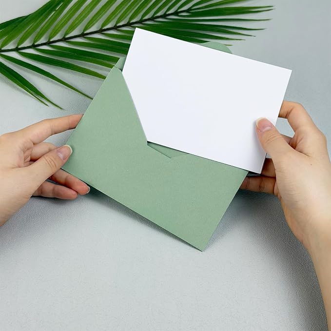 40 Pack Blank Cards and Envelopes 4x6 Sage Green, A4 Invitation Envelopes | A4 Folded Cardstock and Envelopes for Wedding, Note Card, DIY Greeting Cards,Thank you Cards, Birthday Christmas Invitations