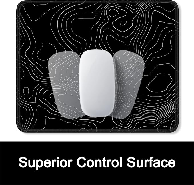 ITNRSIIET Mouse Pad with Stitched Edge Premium Textured Smooth Precise Operation Waterproof Washable Non-Slip Rubber Base Desktop Protection Mat, 10.2×8.3×0.12 inches, Topographic Contour Black
