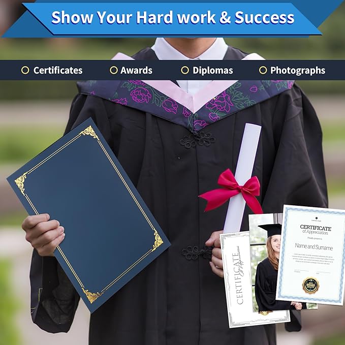 25 Packs Certificate Holders, Navy Blue Certificate Covers, Diploma Holders, Certificate Folders with Gold Foil Border for Letter Size 8.5" x 11" Certificates, Diploma, Documents, Award Cover