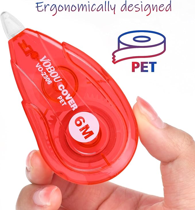 Vobou White Correction Tape, Easy To Use Applicator for Instant Corrections Wrong Writing At Any Time, For school, Office (Red and Blue, 12pack, 6M/256" x 0.2")