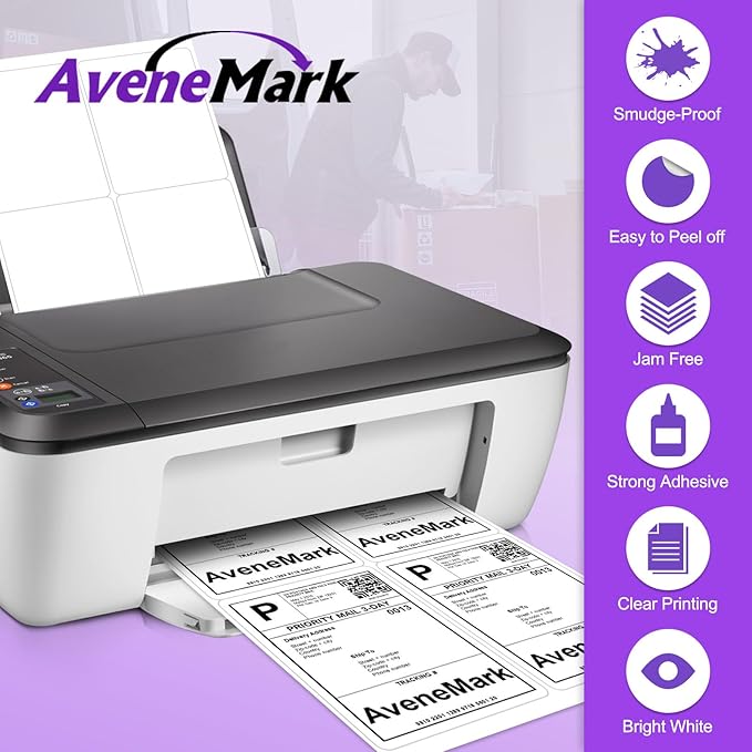 4" x 5" Shipping Labels – 100 Sheets, 400 Labels – 4 Per Page – Compatible with Laser & Inkjet Printers – Permanent Adhesive Address Labels for Shipping, Mailing & Organization