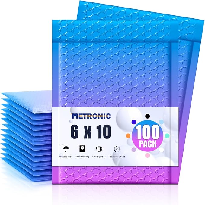 Metronic Bubble Mailers 6x10 Inch 100 Pack BluePurple Usable Size 6x9" Pretty Bubble Mailer Waterproof Padded Envelopes for Christmas Gift Packaging, Mailing, Shipping, Small Items Bulk