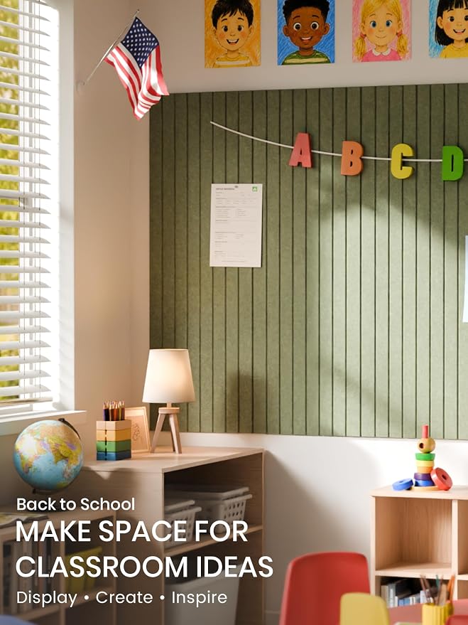 Bumusty 48"x 36" Large Felt Bulletin Board Tiles, Olive Green | 12-Pack Cork Board Alternative, Wall Decor, 30 Pushpins, 60 Adhesive Tabs, Vision Board, Office, Classroom, Home, Dorm