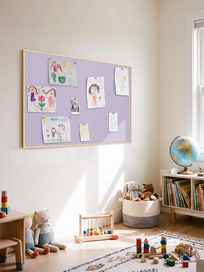 Fabric Bulletin Board 40x30 inches, Golden Aluminum Framed Wall Pin Board | Cork Board Alternative for Wall with Push Pins for Office and Home, Linen Display Mood Board for Photos, Notes & Reminders