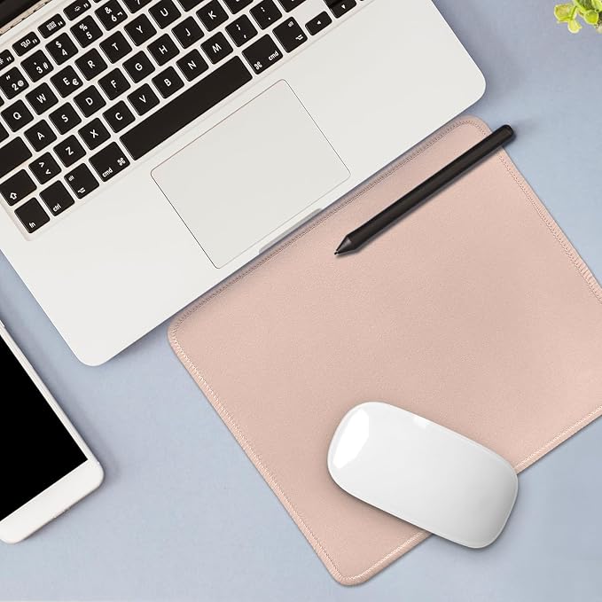 FROGIGO Mouse Pad with Stitched Edges - Solid Color Mousepad for Women, 9.25 x 7.75 inch Washable Square Desk Pad, Non-Slip Rubber Base, Office Home Laptop Accessories - Sakura Pink