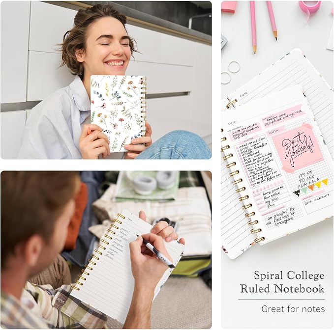 Lined Spiral Journal Notebook for Work A5, 160 Pages, Leaf | College Ruled Spiral Journal for Women, Hardcover with Elegant Design for Note-Taking, 5.5 * 8.25 inch