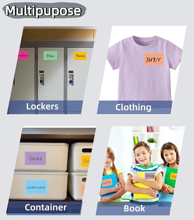 Waterproof Stickers Colorful Name Tags - 8 Colors Name Label Stickers with Pen for School, Classroom, Locker,Kitchen and Office