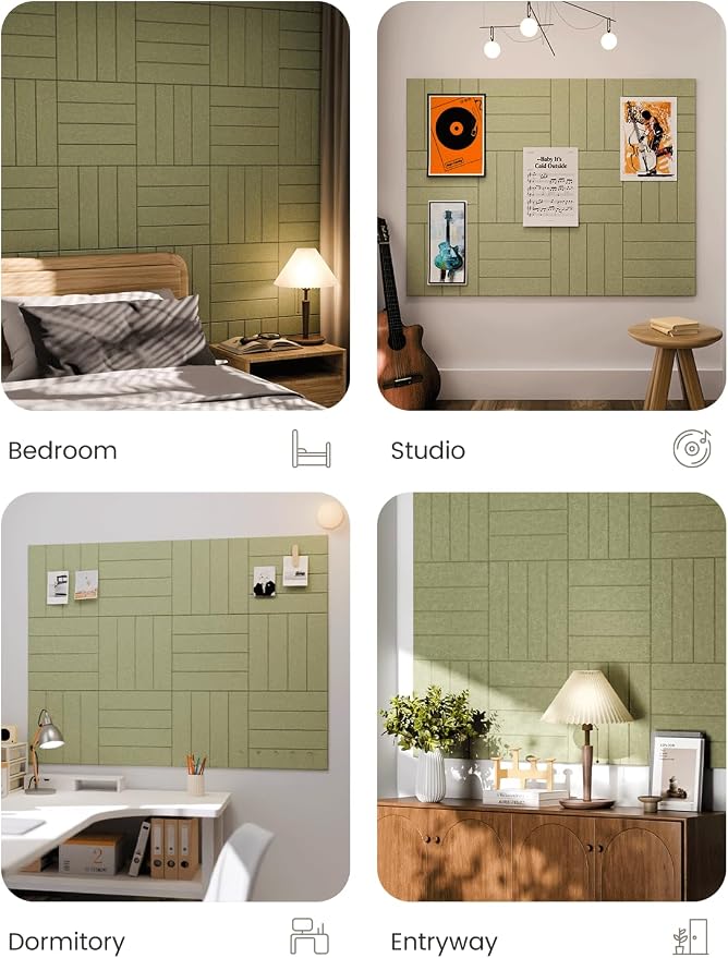 Fluxynara 48" x 36" Large Felt Bulletin Board, Olive Green | 12 Pack Cork Board Alternative with 60 Safe Adhesive Tabs, Felt Pin Boards for Wall Decor, Home, Office, Classroom, Dorm