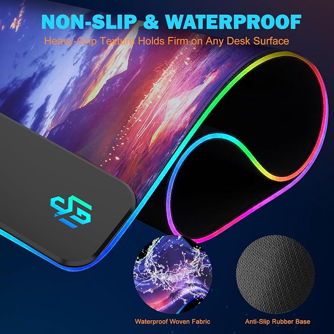 Mouse Pad Gaming Wireless Charging, 800x300x4mm Extended Desk Mat with 10 RGB Light Modes, Non-Slip Rubber Base, Waterproof Computer Keyboard Mat for Gamer, PC, Laptop, Office, Twilight Blue-Purple
