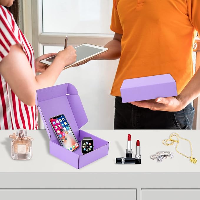 25 Pack Small Shipping Boxes Purple Corrugated Cardboard Box 9x6x2 inches，Corrugated Box for Packaging Small Business,Mailing Packing Literature Mailer,Shipping Gift Boxes
