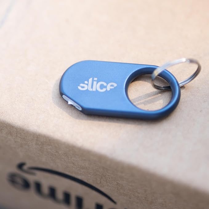 Slice Slicer Pro Box Cutter | Ceramic Keychain Knife and Heavy Duty Micro Cutter | Lasts 11x Longer than Metal | Titanium Blue