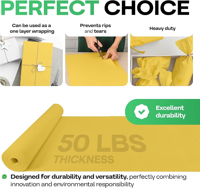 Yellow Kraft Paper Roll 18" x 1200" (100 feet) with Cutter - USA-Made Gift Wrapping Paper for Packing, Moving, Shipping & Crafts/Arts - 100% Recyclable Natural Craft Material by IDL Packaging | Gift Wrapping Paper for Packing, Moving, Shipping & Crafts...