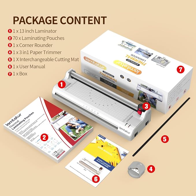 Lamtetur Thermal Laminator Machine11X17 with 70Letter Size Laminating Sheet | 13inch Wide Laminating Hot&Cold Setting,A3 Lamination Laminated 3-5mil,Office Home School Teacher,Paper Cutter,Corner Rounder