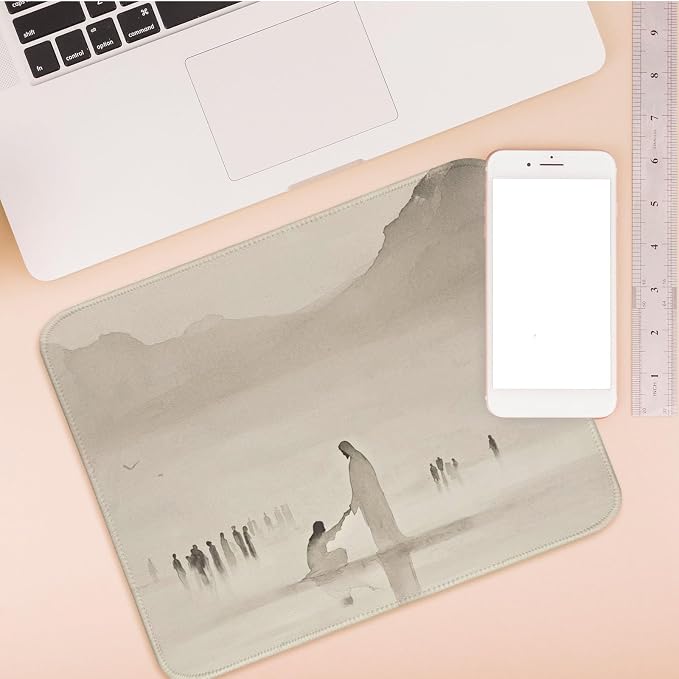 Christian Mouse Pad Jesus Small Mouse Pads, Rectangle Yellow Jesus Travel Computer Mouse Pad for Desk, Aesthetic Religious Mouse Pads for Desk Christian Gifts for Women 11.8x9.8