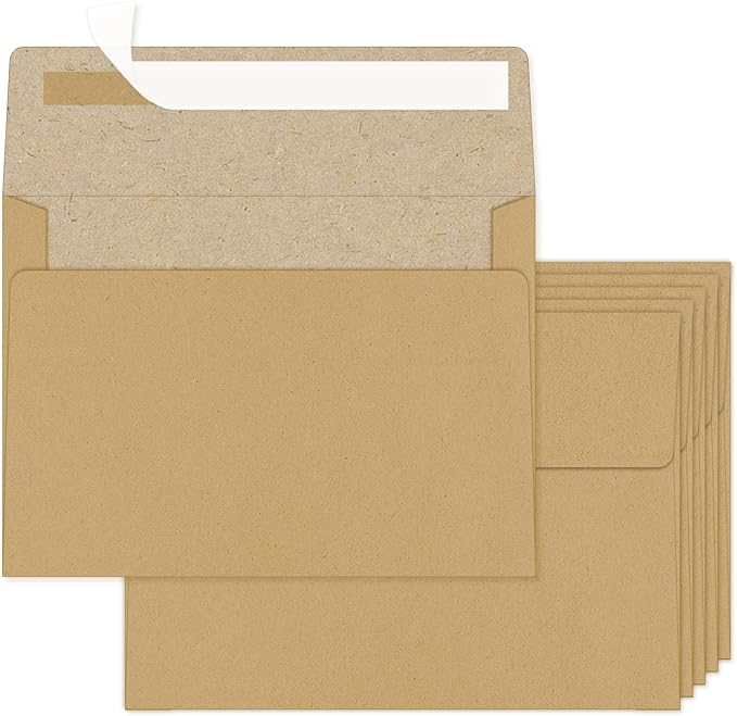A2 Envelopes Brown 100 Pack 4.375x5.75 Invitation Envelopes Self Seal for Wedding Birthday Party Baby Shower Thank You Notes, Greeting Cards (kraft)