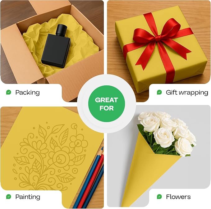 Yellow Kraft Paper Roll 18" x 1200" (100 feet) with Cutter - USA-Made Gift Wrapping Paper for Packing, Moving, Shipping & Crafts/Arts - 100% Recyclable Natural Craft Material by IDL Packaging | Gift Wrapping Paper for Packing, Moving, Shipping & Crafts...